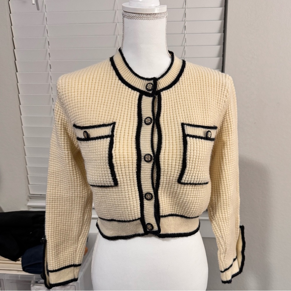 Cream and Black Knit Cardigan